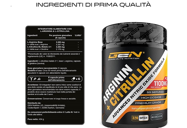 L-Arginina + L-Citrullina Integratore stimolante