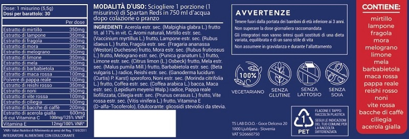 Ingredienti in Spartan Reds